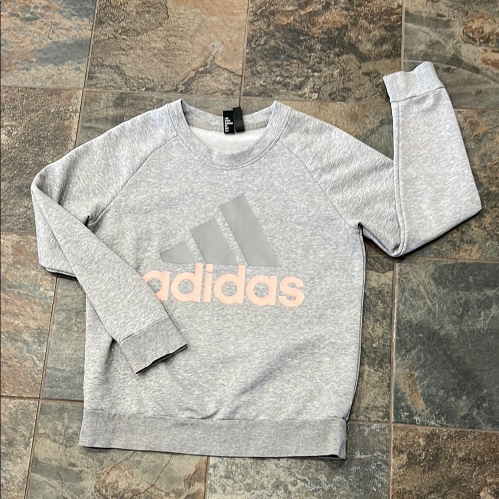 Adidas Gray Sweatshirt with Pink Logo